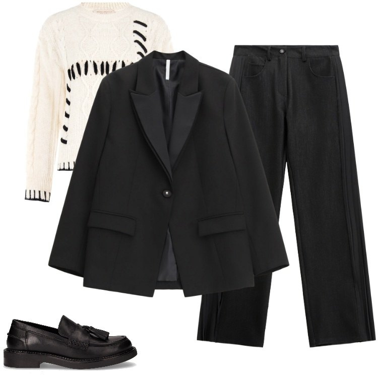 Outfit donna - Total look #2264914. Stile Mannish per Serata fuori. Abbinamento con maglieria, blazer, jeans, mocassini.