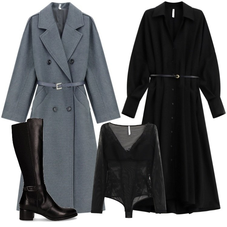 Outfit donna - Total look #2264921. Stile Minimal per Serata fuori. Abbinamento con vestiti lunghi, cappotti, body, stivali.