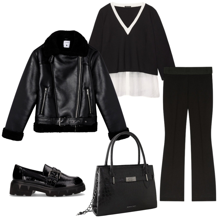 Outfit donna - Total look #2264922. Stile Casual chic per Tutti i giorni. Abbinamento con borse a mano, giacche, camicie, mocassini, pantaloni.