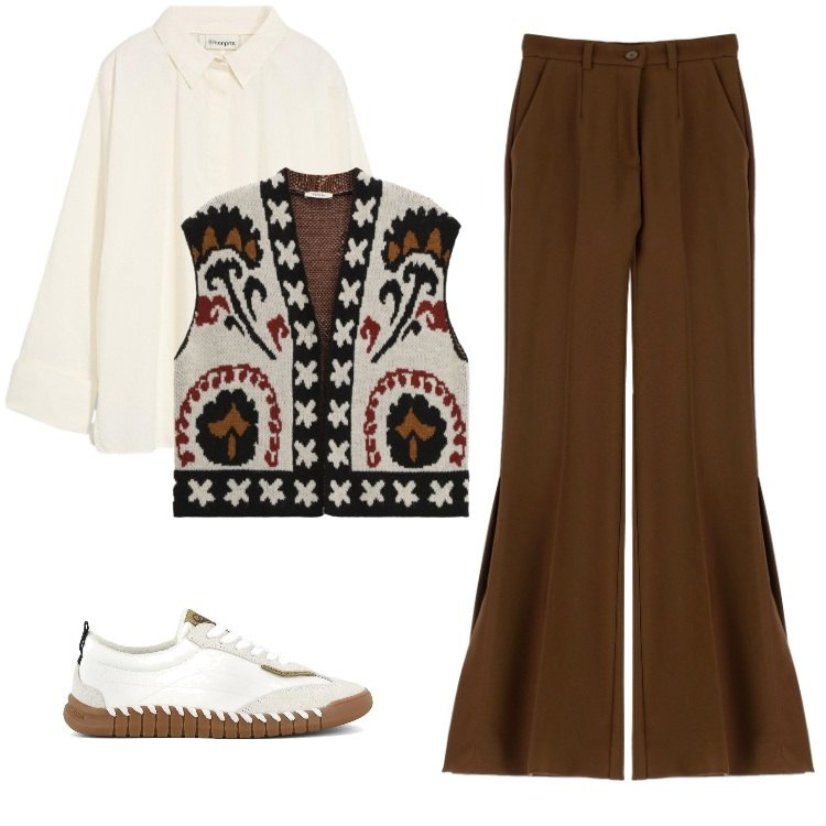 Outfit donna - Total look #2264926. Stile Etnico per Serata fuori. Abbinamento con bluse, gilet, pantaloni, sneakers.