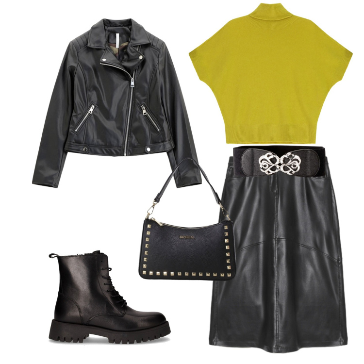 Outfit donna - Total look #2264938. Stile Chic per Serata fuori. Abbinamento con cinture, blazer, pochette, maglieria, anfibi, gonne lunghe.