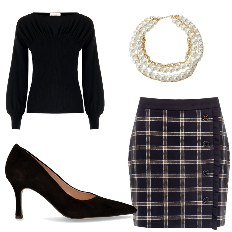 Outfit donna - Ufficio bon ton. Stile Bon Ton per Ufficio. Abbinamento con maglieria, minigonne, collane, décolleté.