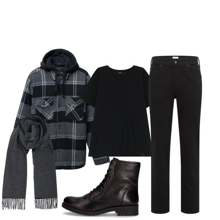 Outfit uomo - Viva la campagna!. Stile Casual per Tutti i giorni. Abbinamento con jeans dritti, giacche, t-shirt, stivali e stivaletti, sciarpe.