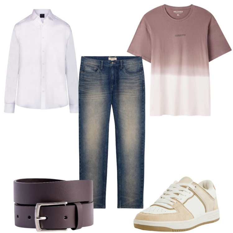 Outfit uomo - Total look #2264978. Stile Casual per Tutti i giorni. Abbinamento con jeans dritti, sneakers, t-shirt, camicie, cinture.