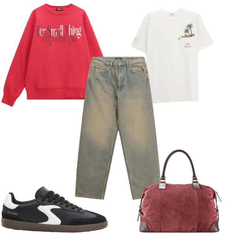 Outfit uomo - Total look #2264980. Stile Trendy per Tutti i giorni. Abbinamento con sneakers, jeans, t-shirt, felpe, borse sportive.