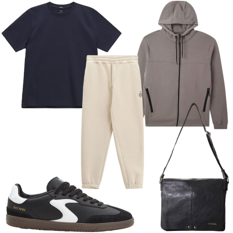 Outfit uomo - Total look #2264992. Stile Trendy per Tutti i giorni. Abbinamento con sneakers, felpe con cappuccio, pantaloni, borse sportive, t-shirt.
