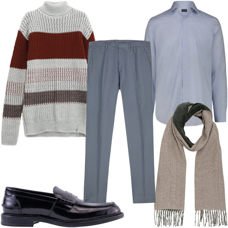 Outfit uomo - Total look #2264994. Stile Casual per Tutti i giorni. Abbinamento con maglieria, pantaloni, sciarpe, camicie, scarpe stringate.