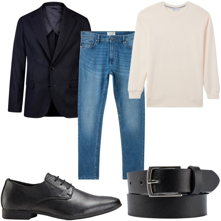 Outfit uomo - Total look #2264996. Stile Casual per Tutti i giorni. Abbinamento con scarpe stringate, jeans skinny, maglieria, giacche, cinture.