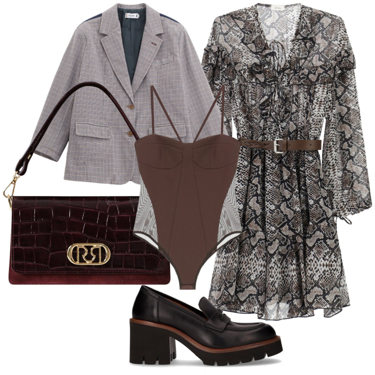 Outfit donna - Serata al ristorante. Stile Urban per Serata fuori. Abbinamento con borse a mano, blazer, body, vestiti corti, décolleté.