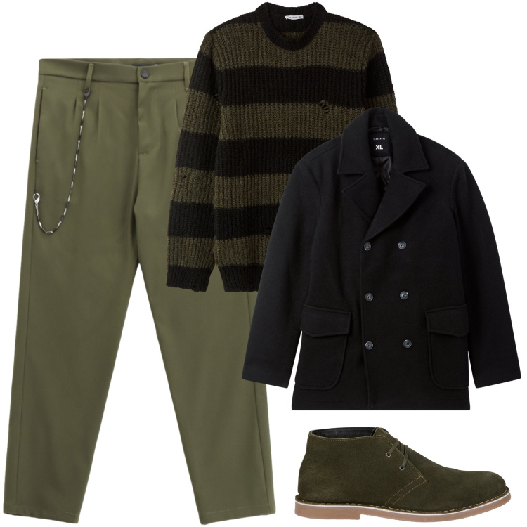 Outfit uomo - City. Stile Urban per Tutti i giorni. Abbinamento con cappotti, maglieria, pantaloni, stivali e stivaletti.