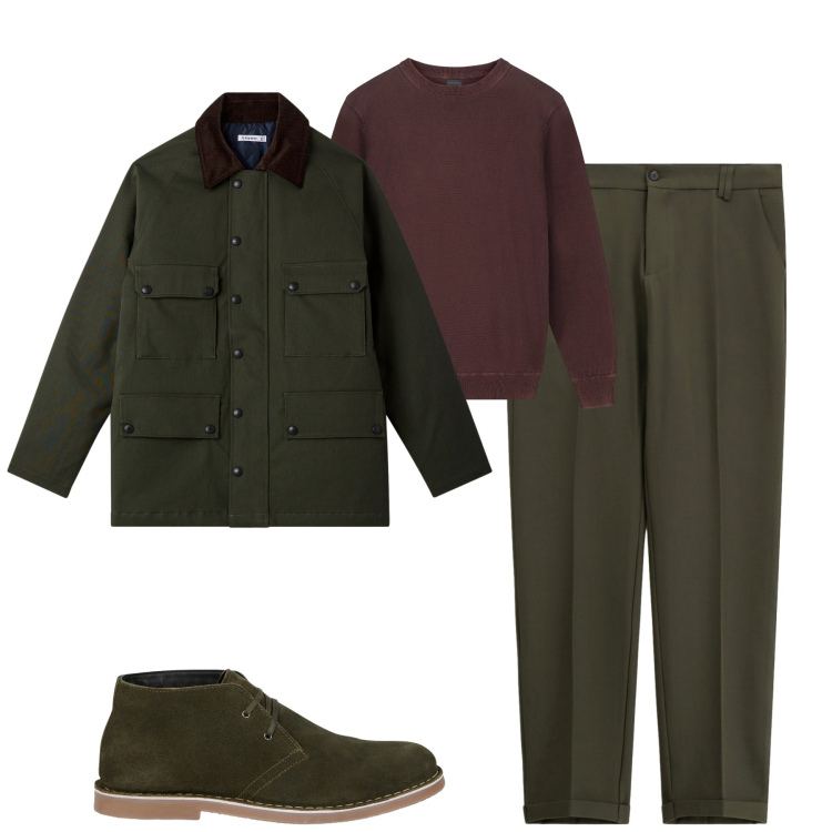 Outfit uomo - Total look #2265027. Stile Urban per Tutti i giorni. Abbinamento con eskimo, pantaloni chino, stivali e stivaletti, maglieria.