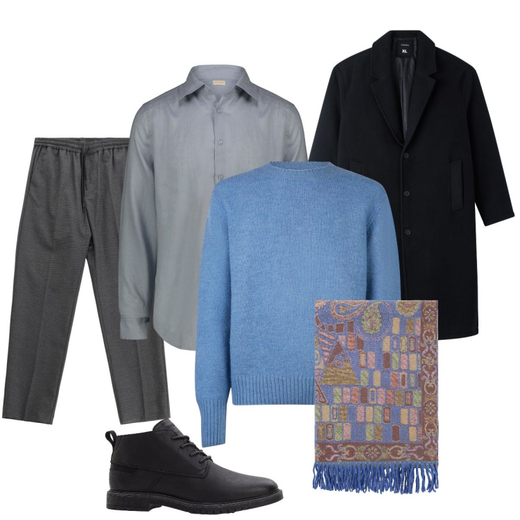 Outfit uomo - Glam uomo. Stile Trendy per Ufficio. Abbinamento con stivali e stivaletti, cappotti, sciarpe, pantaloni, camicie, maglieria.