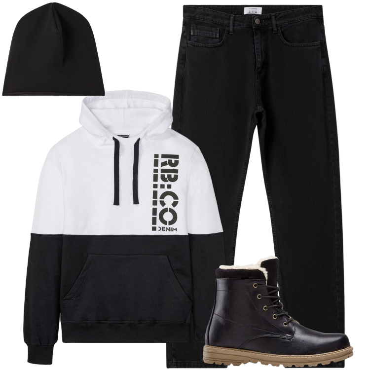 Outfit uomo - Ottobre. Stile Casual per Tutti i giorni. Abbinamento con stivali e stivaletti, felpe con cappuccio, berretti, jeans dritti.