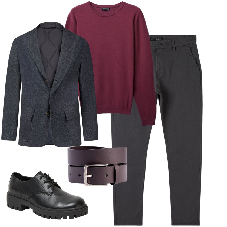 Outfit uomo - Ottobre. Stile Urban per Tutti i giorni. Abbinamento con pantaloni chino, scarpe stringate, maglieria, giacche, cinture.