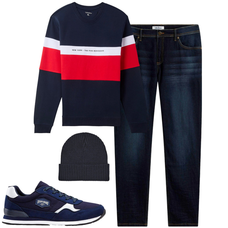 Outfit uomo - Fall. Stile Casual per Tutti i giorni. Abbinamento con jeans slim fit, sneakers, felpe con cappuccio, berretti.