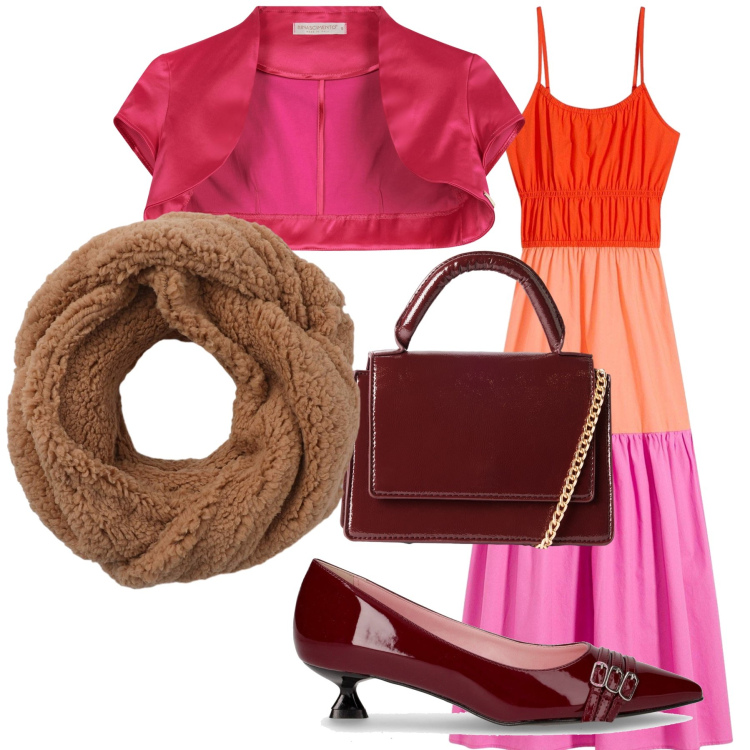 Outfit donna - Estate dentro. Stile Glamour per Cerimonia. Abbinamento con vestiti, borse a tracolla, sciarpe, bolero, décolleté.