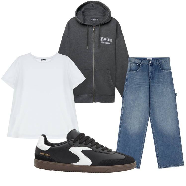 Outfit uomo - Total look #2265059. Stile Casual per Tutti i giorni. Abbinamento con sneakers, felpe con cappuccio, jeans, t-shirt.