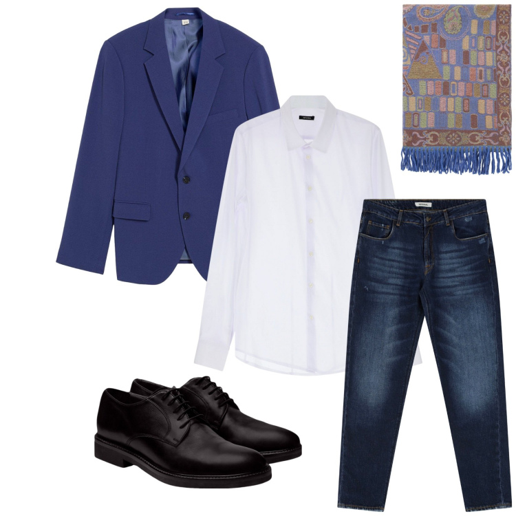 Outfit uomo - Total look #2265069. Stile Trendy per Serata speciale. Abbinamento con giacche, camicie, jeans dritti, sciarpe, scarpe stringate.