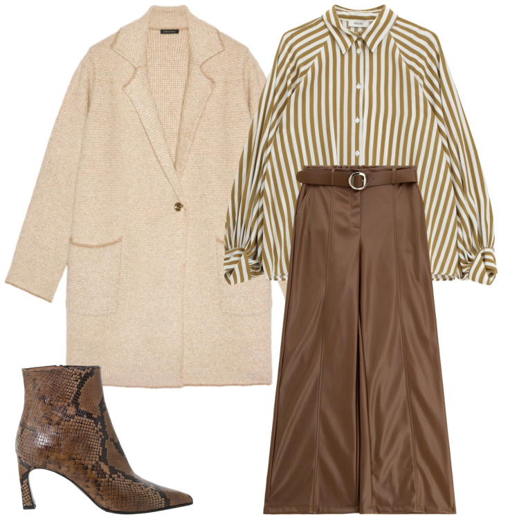 Outfit donna - Seratona!. Stile Chic per Serata fuori. Abbinamento con pantaloni, stivaletti, camicie, cardigans.