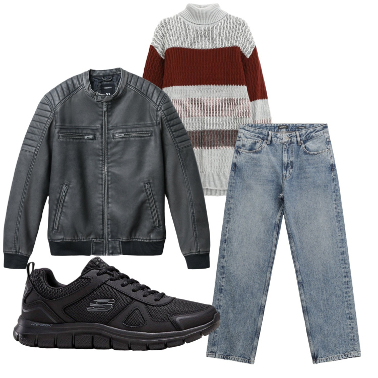 Outfit uomo - Total look #2265071. Stile Casual per Tutti i giorni. Abbinamento con sneakers, giacche, jeans dritti, maglieria.