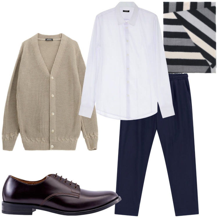 Outfit uomo - Total look #2265074. Stile Business/Elegante per Ufficio. Abbinamento con camicie, pantaloni, sciarpe, cardigans, scarpe stringate.