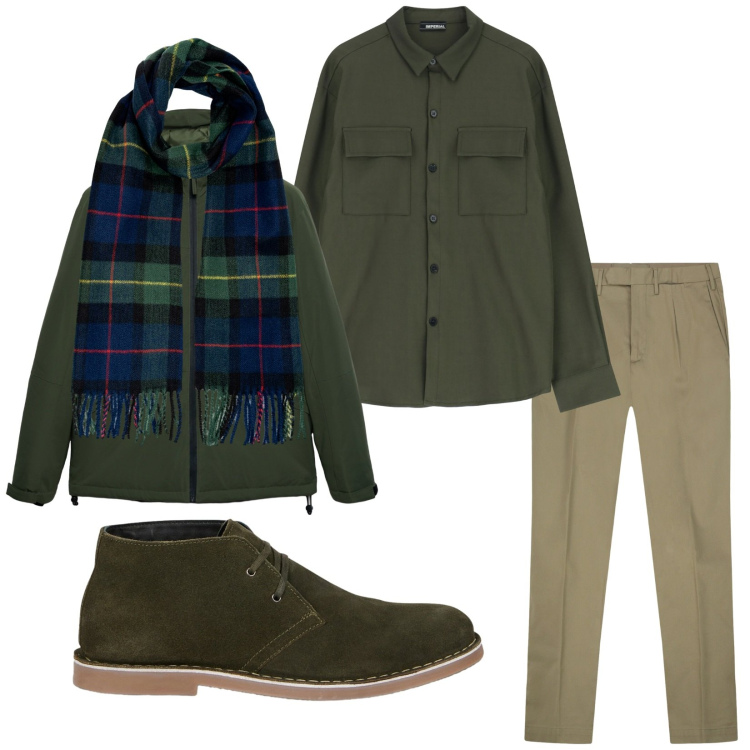 Outfit uomo - Total look #2265076. Stile Casual per Tutti i giorni. Abbinamento con giacche, camicie, stivali e stivaletti, pantaloni, sciarpe.