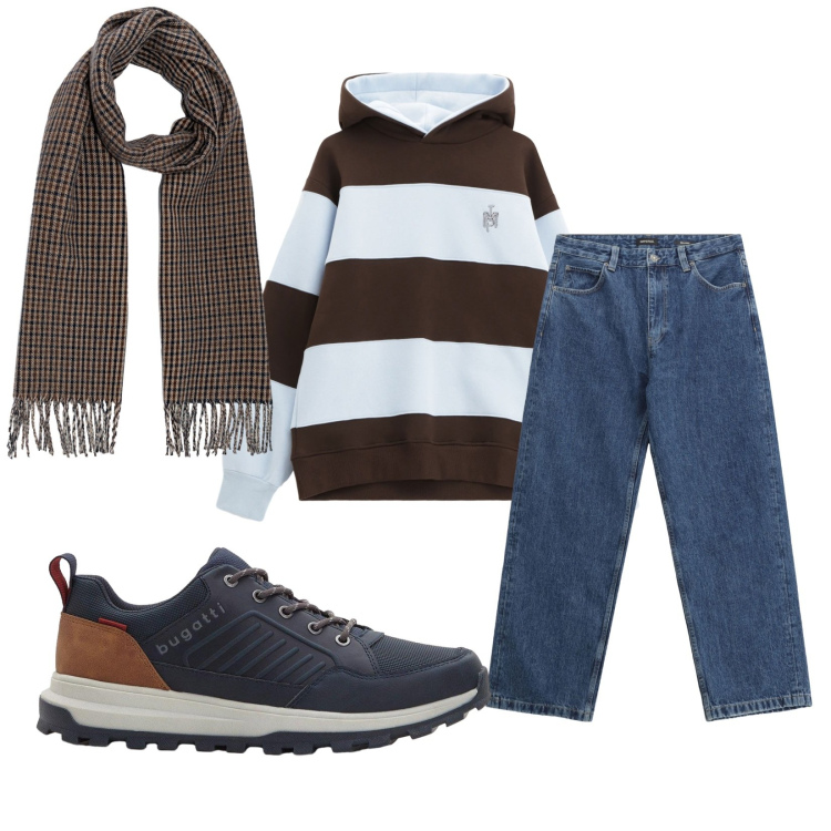Outfit uomo - Total look #2265083. Stile Casual per Tutti i giorni. Abbinamento con sneakers, felpe con cappuccio, jeans, sciarpe.