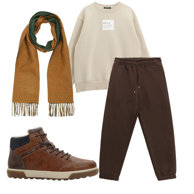 Outfit uomo - Total look #2265088. Stile Casual per Tutti i giorni. Abbinamento con sneakers alte, pantaloni, felpe, sciarpe.