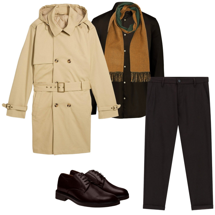 Outfit uomo - Total look #2265089. Stile Business/Elegante per Ufficio. Abbinamento con trench, pantaloni, scarpe stringate, sciarpe, camicie.