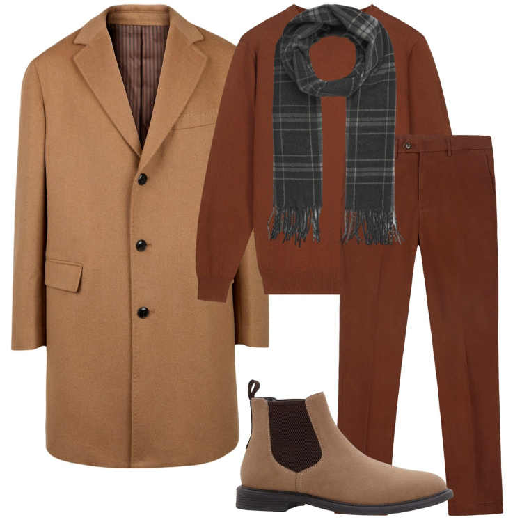 Outfit uomo - Total look #2265091. Stile Business/Elegante per Serata speciale. Abbinamento con stivali e stivaletti, sciarpe, cappotti, pantaloni chino, maglieria.