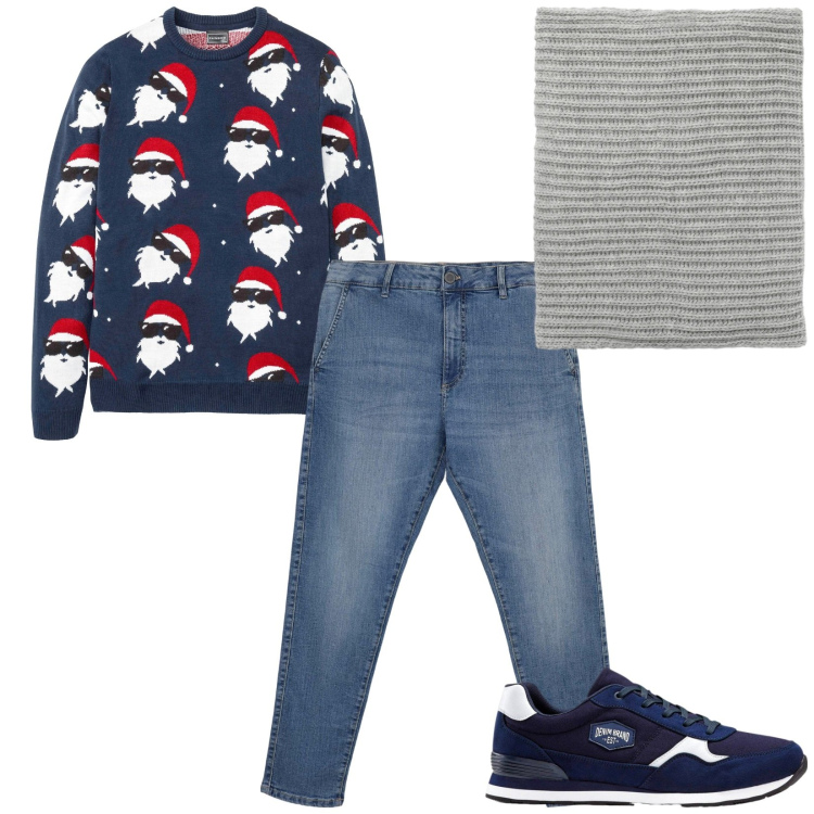 Outfit uomo - Total look #2265093. Stile Trendy per Tutti i giorni. Abbinamento con maglieria, sneakers, scaldacollo, jeans skinny.