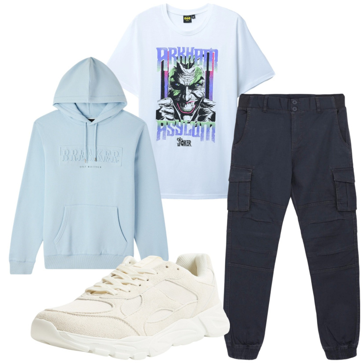 Outfit uomo - Total look #2265104. Stile Casual per Tutti i giorni. Abbinamento con sneakers, pantaloni cargo, felpe con cappuccio, t-shirt.