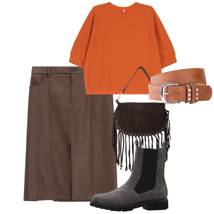 Outfit donna - Arancione a ottobre - @susystyle. Stile Bon Ton per Tutti i giorni. Abbinamento con cinture, stivaletti chelsea, gonne, maglieria, borse a tracolla.