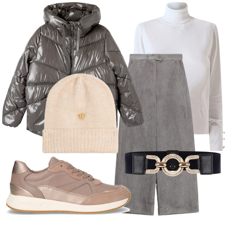 Outfit donna - Libertà e movimento. Stile Sporty chic per Tutti i giorni. Abbinamento con bomber, cinture, maglieria, berretti, pantaloni a palazzo, sneakers.