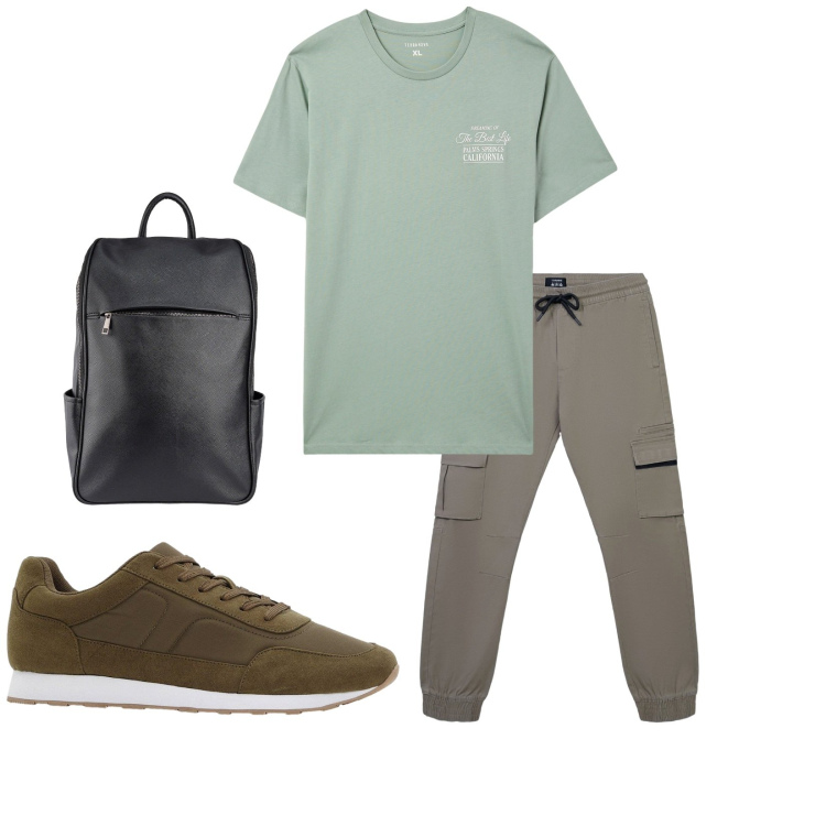 Outfit uomo - Total look #2265125. Stile Casual per Sport. Abbinamento con sneakers, t-shirt, pantaloni cargo, borse sportive.
