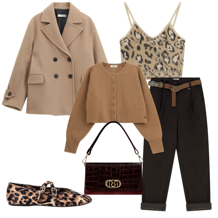 Outfit donna - Total look #2265127. Stile Chic per Ufficio. Abbinamento con cappotti, ballerine, borse a mano, top, pantaloni, cardigans.