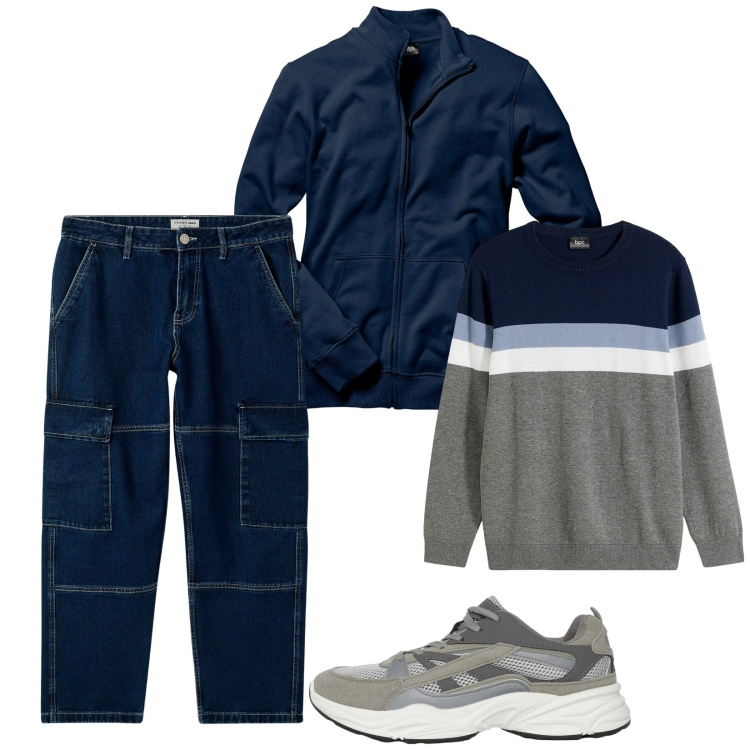Outfit uomo - Total look #2265132. Stile Urban per Tutti i giorni. Abbinamento con maglieria, felpe, jeans, sneakers.