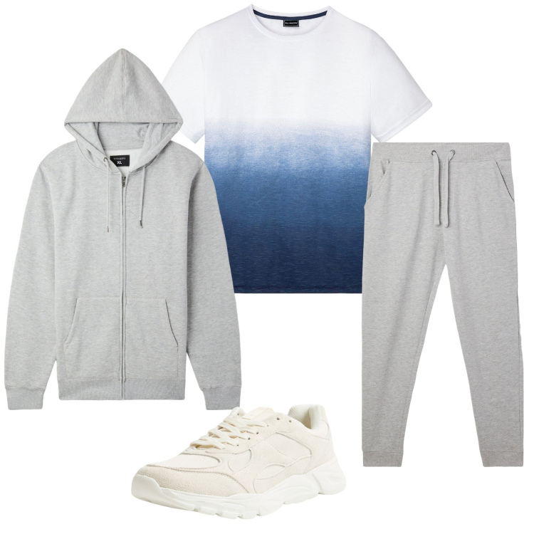 Outfit uomo - Total look #2265136. Stile Casual per Sport. Abbinamento con t-shirt, sneakers, felpe con cappuccio, pantaloni.