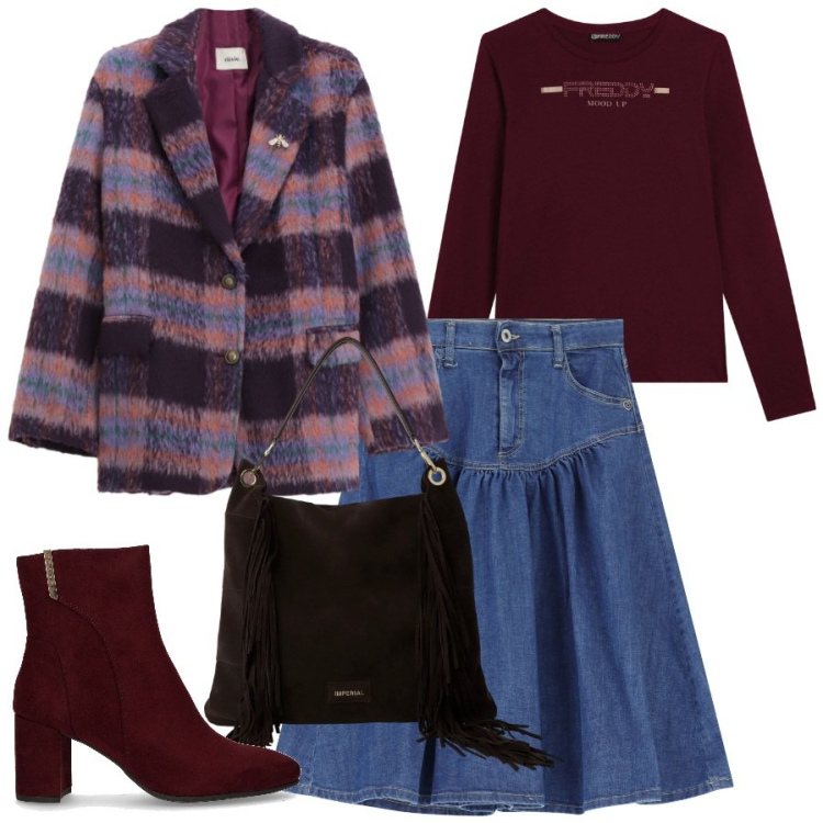 Outfit donna - La giacca in lana - FDCI. Stile Urban per Tutti i giorni. Abbinamento con t-shirt, gonne longuette, borse a spalla, blazer, stivaletti.