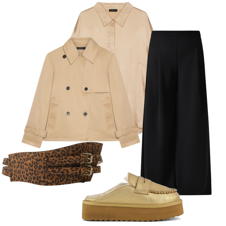 Outfit donna - Total look #2265150. Stile Casual per Tutti i giorni. Abbinamento con cinture, pantaloni a palazzo, mocassini, camicie, trench.