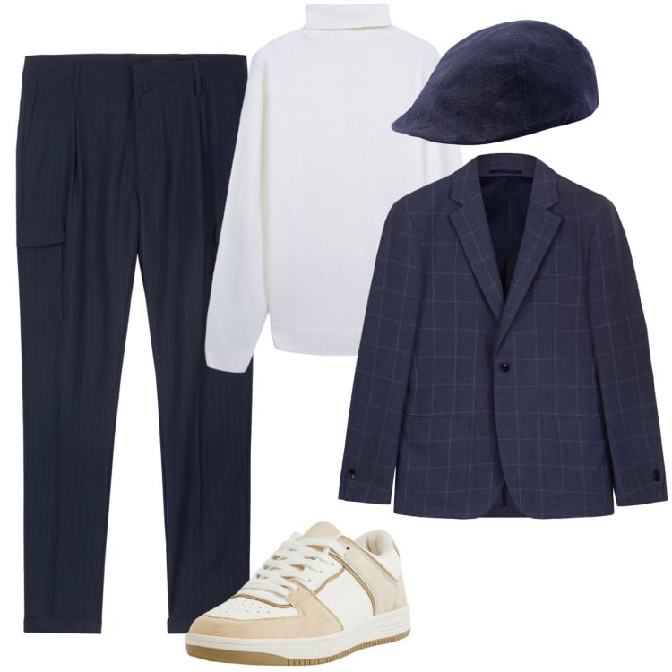 Outfit uomo - Total look #2265161. Stile Trendy per Ufficio. Abbinamento con sneakers, maglieria, pantaloni cargo, giacche, cappelli con visiera.