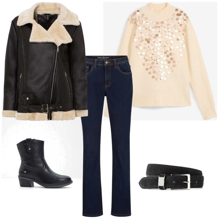 Outfit femme - 778. Style Basique pour Tous les jours. Assortir avec pulls, bottines texanes, fausses fourrures, jeans, ceintures.