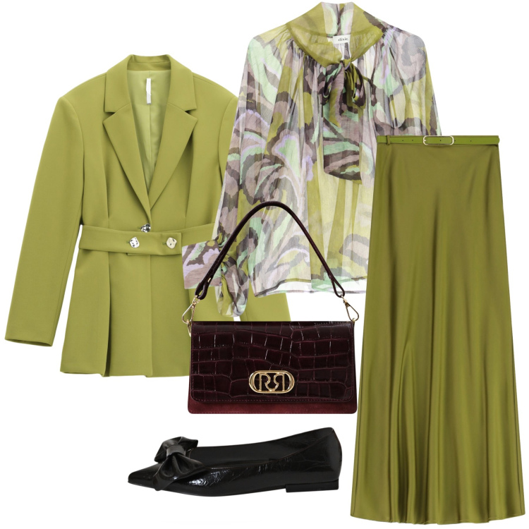 Outfit donna - Total look #2265185. Stile Chic per Tutti i giorni. Abbinamento con ballerine, borse a mano, gonne lunghe, blazer, camicie.