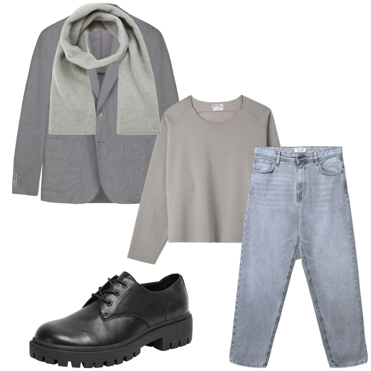 Outfit uomo - Total look #2265197. Stile Casual per Tutti i giorni. Abbinamento con scarpe stringate, sciarpe e foulard, jeans, felpe, giacche.