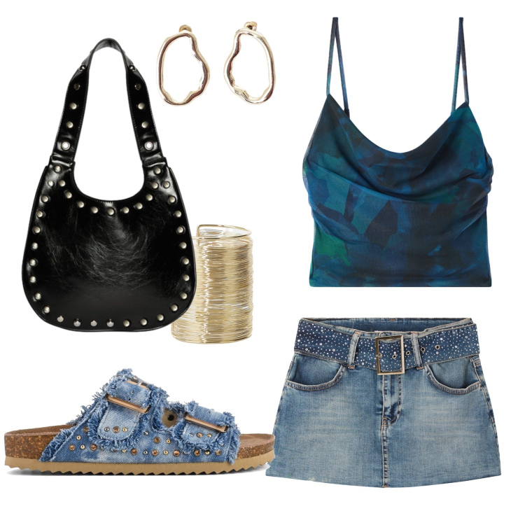 Outfit donna - Total look #2265200. Stile Chic per Mare. look ideale per Petite. Abbinamento con canottiere, minigonne, braccialetti, orecchini, sandali, borse a spalla.