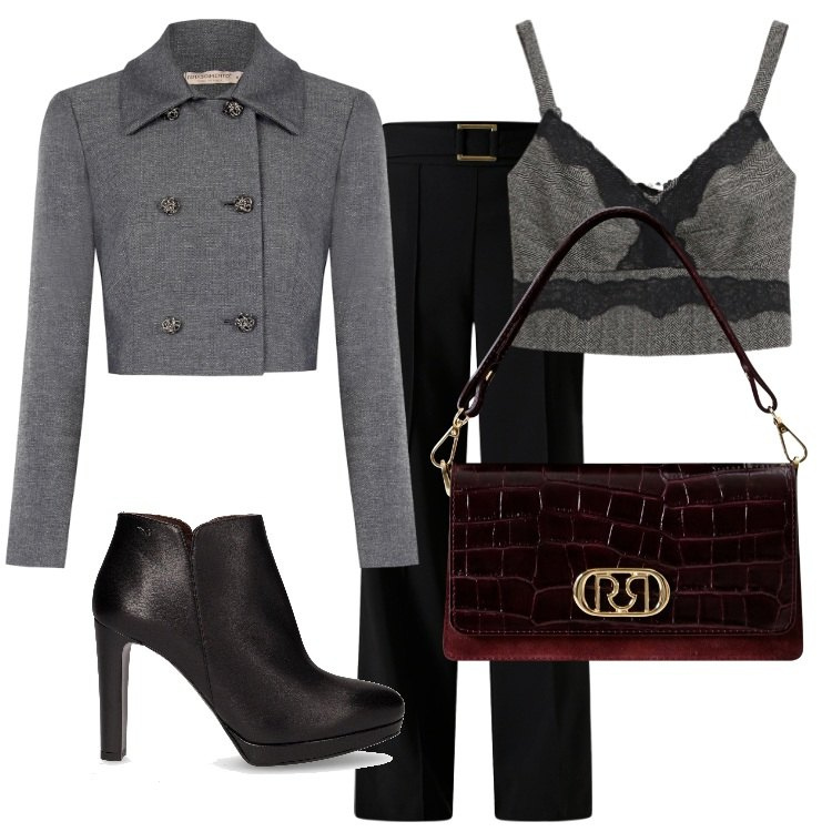 Outfit donna - Total look #2265205. Stile Casual chic per Serata fuori. Abbinamento con blazer, pantaloni, borse a mano, top, stivaletti.
