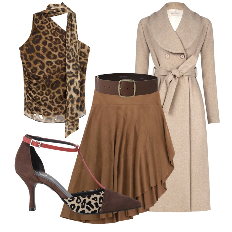 Outfit donna - Total look #2265210. Stile Chic per Serata fuori. Abbinamento con top, cinture, décolleté, gonne longuette, cappotti.