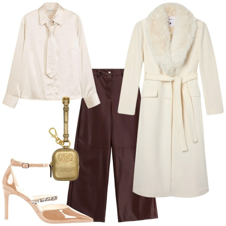 Outfit donna - Serata tra amiche - FDCI. Stile Chic per Serata fuori. Abbinamento con camicie, cappotti, décolleté, pantaloni a palazzo, pochette.