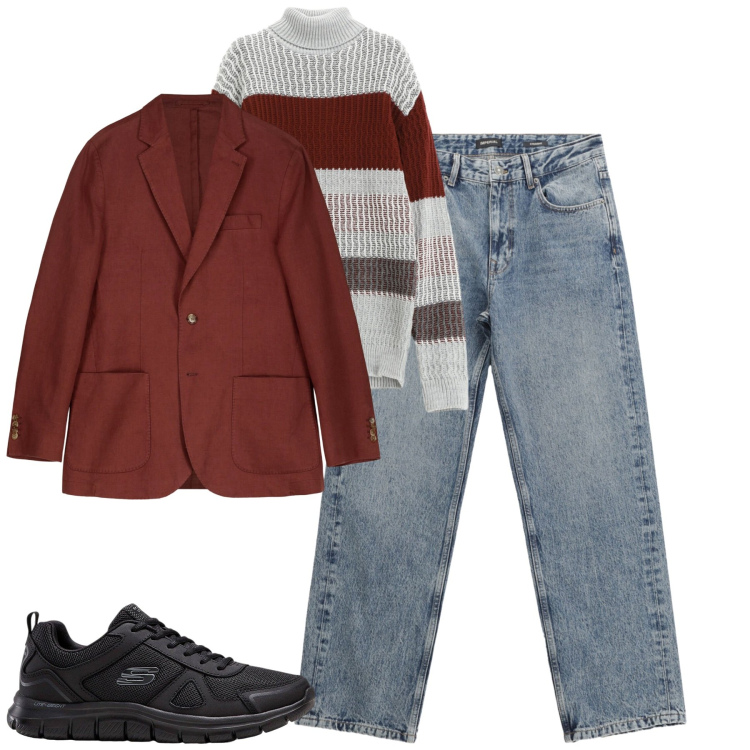 Outfit uomo - Total look #2265242. Stile Casual per Tutti i giorni. Abbinamento con sneakers, jeans dritti, maglieria, giacche.