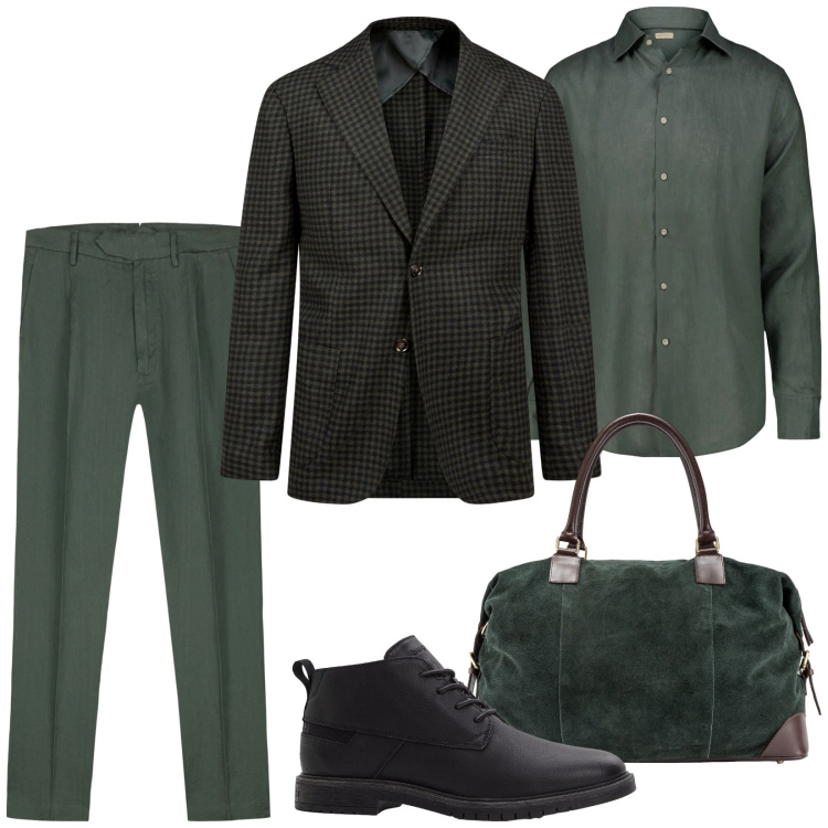 Outfit uomo - Total look #2265243. Stile Trendy per Serata speciale. Abbinamento con stivali e stivaletti, giacche, camicie, pantaloni, borse sportive.